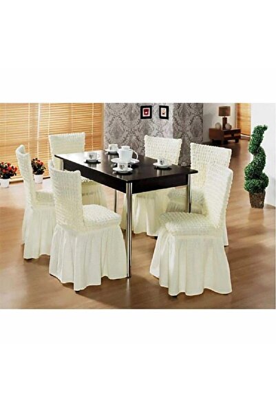 textilehome Set 6 huse scaune, elastice si creponate, cu volane