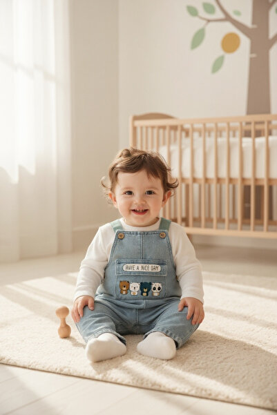 ALTINTAŞ BABY Green Color Knitted Jeans with Suspender Detail Seasonal 2-Piece Salopet