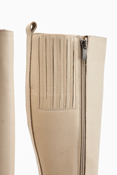 Limoya Ella Hakiki Deri Bej Platform Topuklu Kadın Çizme