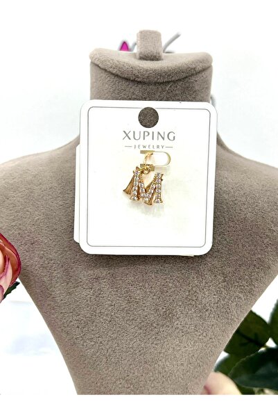 XUPING JEWELRY Zirkon Taşlı Harf M Kolye Ucu (18k Rose 1x1cm)