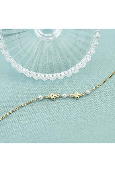 Bijuteria SORELLY Brățară din argint placată cu aur de 18k cu perlă și trifoi