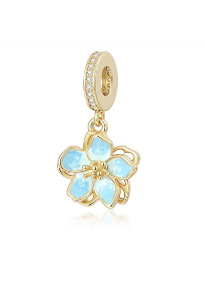 POSEİDONS JEWELLERY Gold Mavi Çiçek Sallantılı Charm