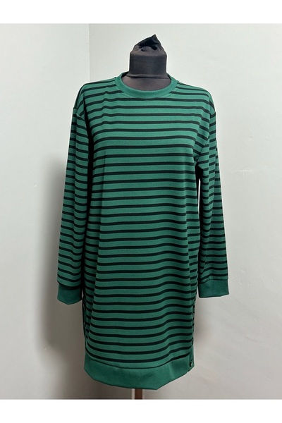 MSA Giyim Women's Ribbed Slit Detailed Long Sleeve Striped Casual Stretchy Tunic Sweat Hijab Combed Cotton