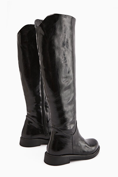 Limoya Henni Siyah Geniş Konçlu Kadın Çizme