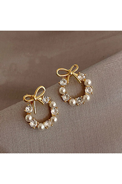 GlaMLo Accessories Cercei cu perle și cristale, fundiță elegantă