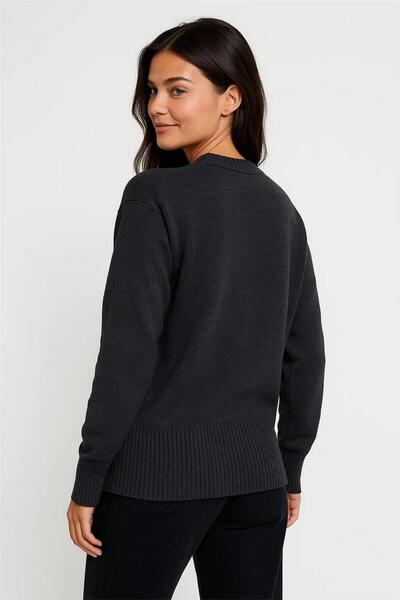 WeShaya Antrasıt Bisiklet Yaka Ribana Detaylı Yumuşak Dokulu Salaş Triko Kazak