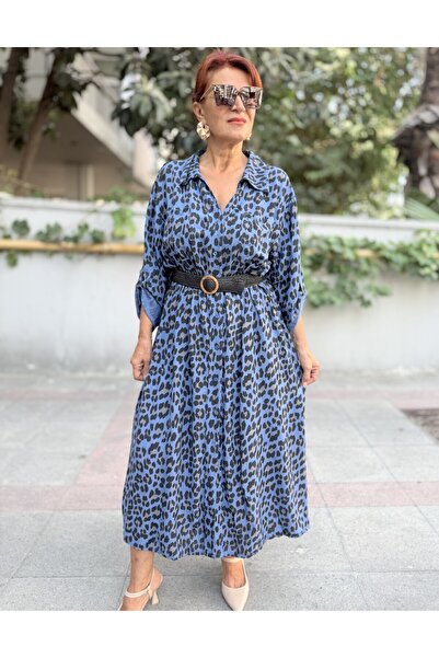 DenizEge Ιταλικό φόρεμα Belmando Leopard μπλε