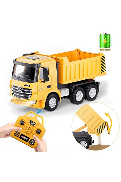 TOYFEST Uzaktan Kumandalı Sesli ve Işıklı Damperli Kamyon 9 Kanal Şarjlı RC İnşaat Aracı - 1/18 Ölçek