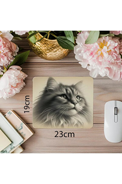 Wisdom Rain تصميم قطة بالفحم مع خلفية بيج - لوحة ماوس مطبوعة مستوردة مستطيلة مقاس 19 × 23 سم 2 مم