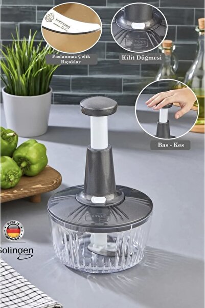 Solingen El Rondosu 1500 ML Paslanmaz Çelik 3 Bıçaklı Doğrayıcı -Gri