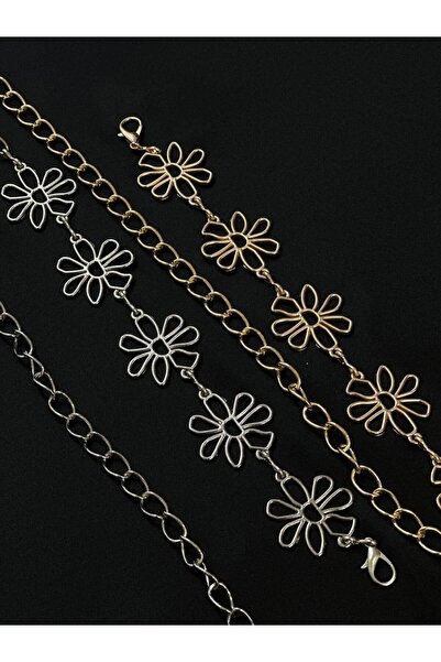 Fiori Curea de talie pentru femei cu detalii aurii și argintii Papatya, curea pentru rochie, curea pentru fustă, curea pentru pantaloni