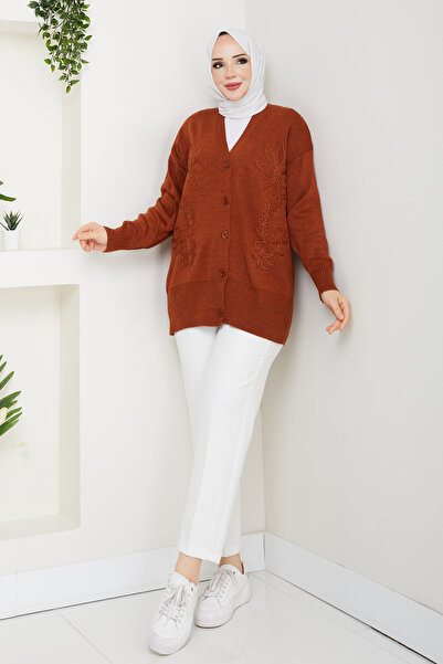 Pamuk Butik Women's Daisy Patterned Knitwear Cardigan