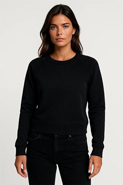 WeShaya Μαύρο φούτερ με λαιμόκοψη με λεπτομέρεια από ριμπάνα και τρία νήματα με ανάλαφρο σχέδιο