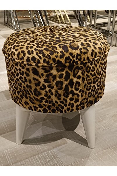 Store MERCAN MOBİLYA LEOPAR DESEN PUF BENCH 43 CM BEYAZ AYAK