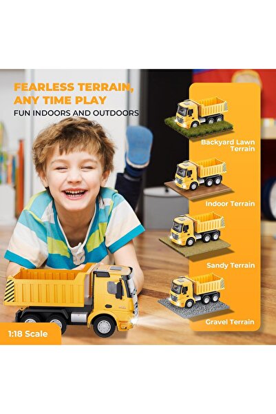 TOYFEST Uzaktan Kumandalı Sesli ve Işıklı Damperli Kamyon 9 Kanal Şarjlı RC İnşaat Aracı - 1/18 Ölçek