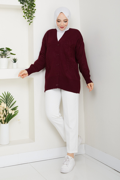 Pamuk Butik Women's Daisy Patterned Knitwear Cardigan