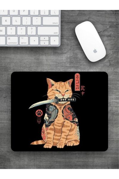 FenerciHediyelik لوحة ماوس مستطيلة على شكل قطة الساموراي مطبوع
