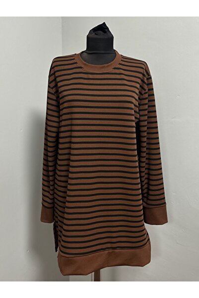 MSA Giyim Γυναικείο μακρυμάνικο ριγέ φορμάκι με λεπτομέρεια με σχισμή, καθημερινό ελαστικό τουνίκ, χτενισμένο βαμβακερό