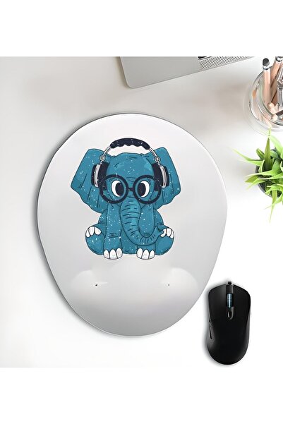 FenerciHediyelik Blue Elephant Oval Mousepad with Wrist Rest