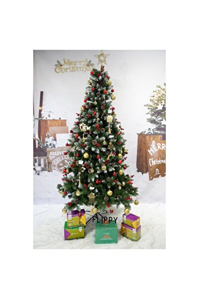 Flippy Artificial snowy Christmas tree, decorated with red pine cones, height 150 cm