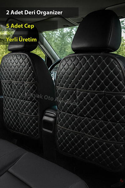 Nuryak Oto Aksesuar 2 Pieces of Leather Organizer with White Stitching on the Back of the Seat, Compatible with All Vehicles
