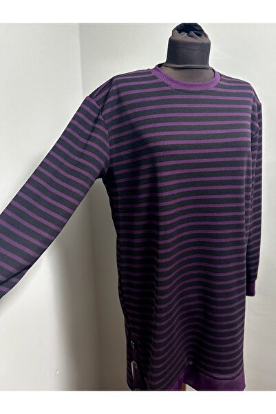 MSA Giyim Жіноча туніка з розрізом, довгими рукавами, смужками, щодня, еластична, з трикотажу, з капюшоном