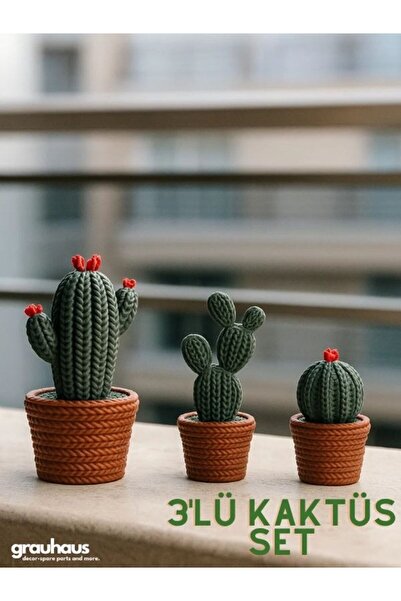 GRAUHAUS 3’lü Gold Kaktüs Dekor Seti Modern Kaktüs Seti