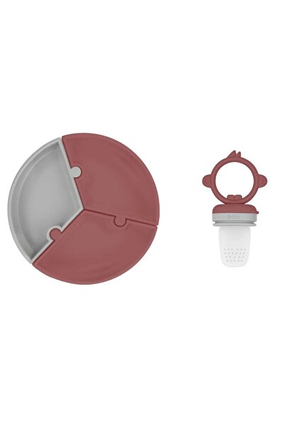 OiOi Puzzle Vacuum Food Plate + Puree Fruit and Vegetable Trainer Velvet Rose-Powder Grey