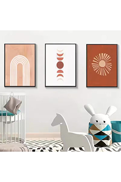 Linacci Set of 3 Black Metal Frame Coffee Bohemian Real Glass Paintings