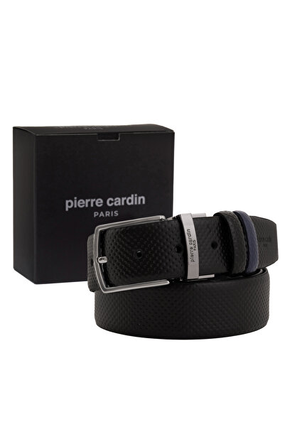 Pierre Cardin حزام رجالي من الجلد ثنائي الاتجاه باللون الأسود والأزرق الداكن ...