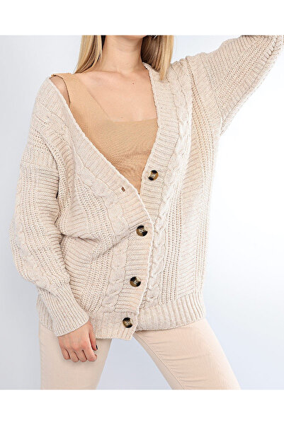 rushana Women's V-Neck Hair Braided Knitwear Cardigan