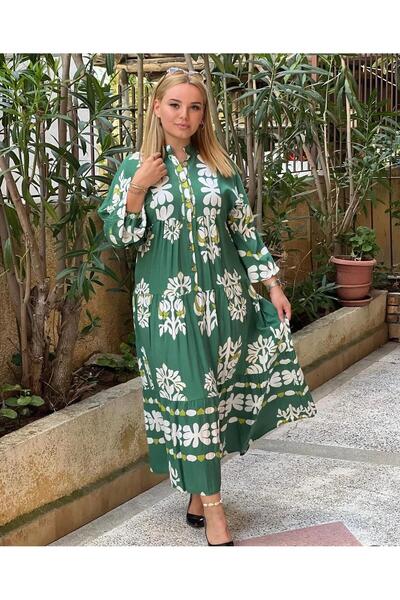 Costleyy Women's Plus Size Long Sleeve Viscose Dress Green Long Length or Tun...