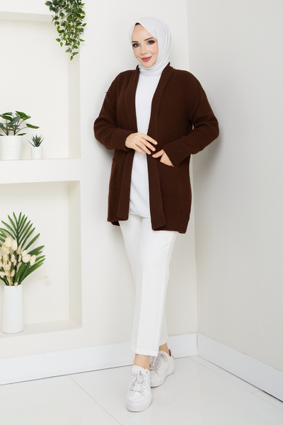 Pamuk Butik Γυναικεία ζακέτα μεγέθους μίντι με διπλωμένο μανίκι και τσέπες