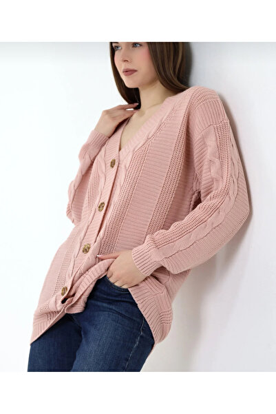 rushana Women's V-Neck Hair Braided Knitwear Cardigan