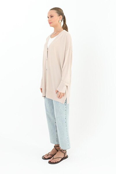 Puane Women's Button Detailed Skirt Hem Fragmented Cardigan 10482