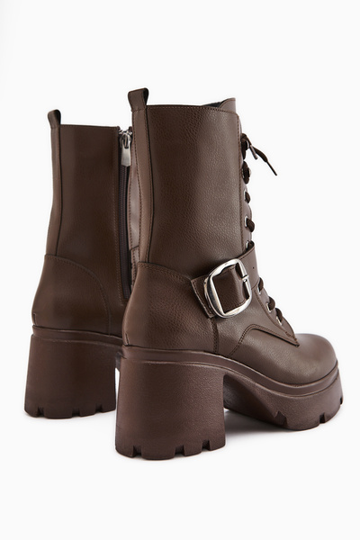 Limoya Caklin Kahve Kemerli Kadın Platform Topuklu Postal Bot