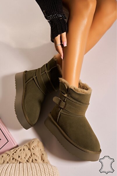 Joana Κομψές πράσινες σουέτ γυναικείες μπότες με βελούδινη επένδυση