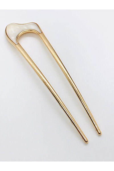 İnDerin Curved Model Detailed Metal Bun Clip Gold Rod Clip Hair Bun Clip