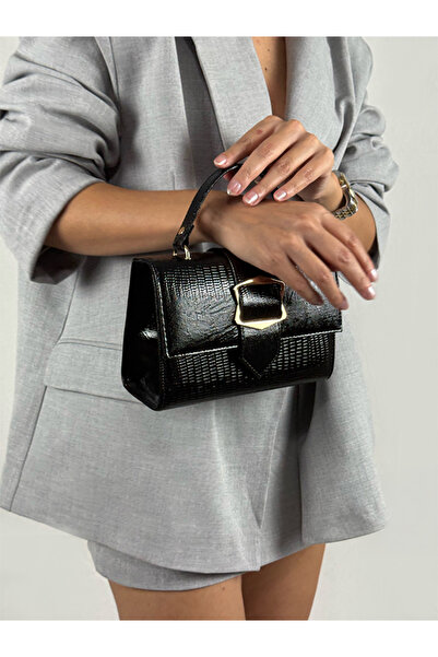 Duya Bags حقيبة يد وكتف نسائية من الجلد الصناعي بإبزيم من نيرا باللون الأسود