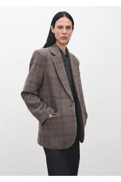 MANGO Woman Kareli yün blazer ceket