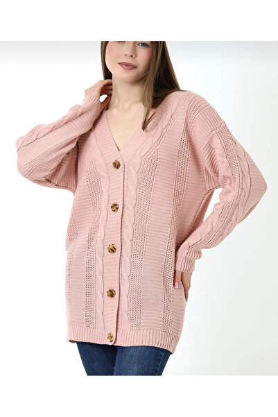 rushana Women's V-Neck Hair Braided Knitwear Cardigan