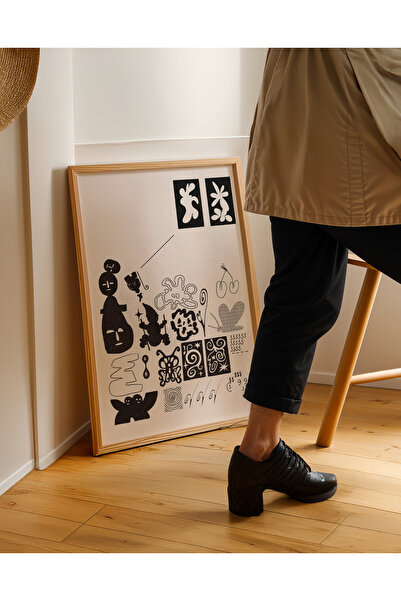 Push Studio Mono Symbols Poster - Doğal Ahşap Çerçeveli Tablo