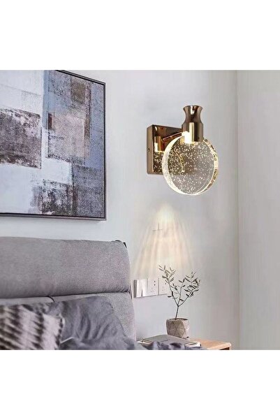 burenze Modern Luxury Kristal Taşlı Pilli Aplik Aç Kapa Buton French Gold Sarı Gün Işığı Ledli Aplik