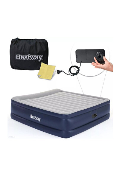 TSUMAB Bestway Tritech Queen Air Bed with Built-in Pump – Durable Inflatable Mattress for Home & Travel