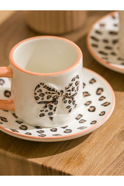 LC Waikiki Leave Your Style with Us |   Bow Patterned Two-Person Ceramic Coffee Cup Set 100 ml