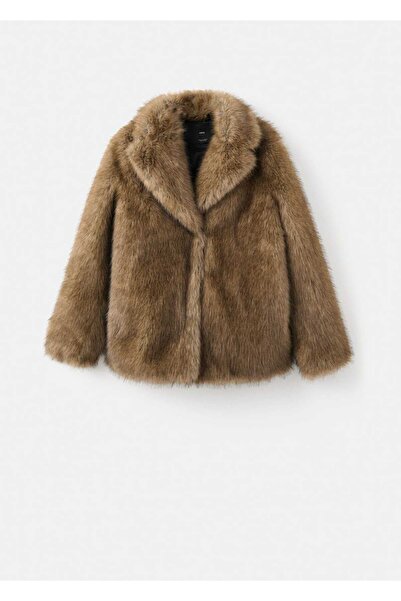 MANGO Woman Klapalı kürk görünümlü palto