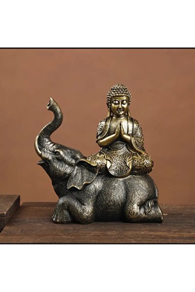 purple dragon Fil Üstünde Buda Budha Biblo, Taş Döküm Ürün, 20 cm
