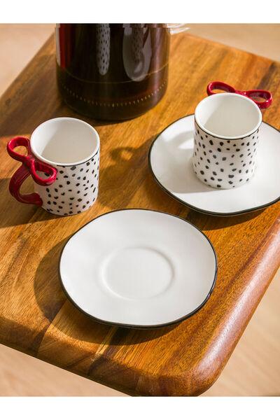 LC Waikiki Vizyon Yeni Sezon Çizgi Desenli 2 Kişilik Porselen Kahve Fincan Takımı 90 ml