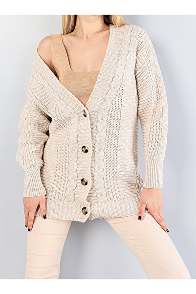 rushana Women's V-Neck Hair Braided Knitwear Cardigan