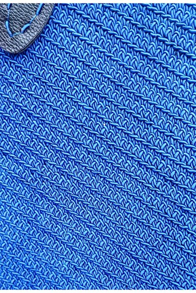 BaharEli Handcrafted Knitted Bag / Crocheted with Blue Macrame Cord / Lined, with Inner and Outer Pockets (38X29)